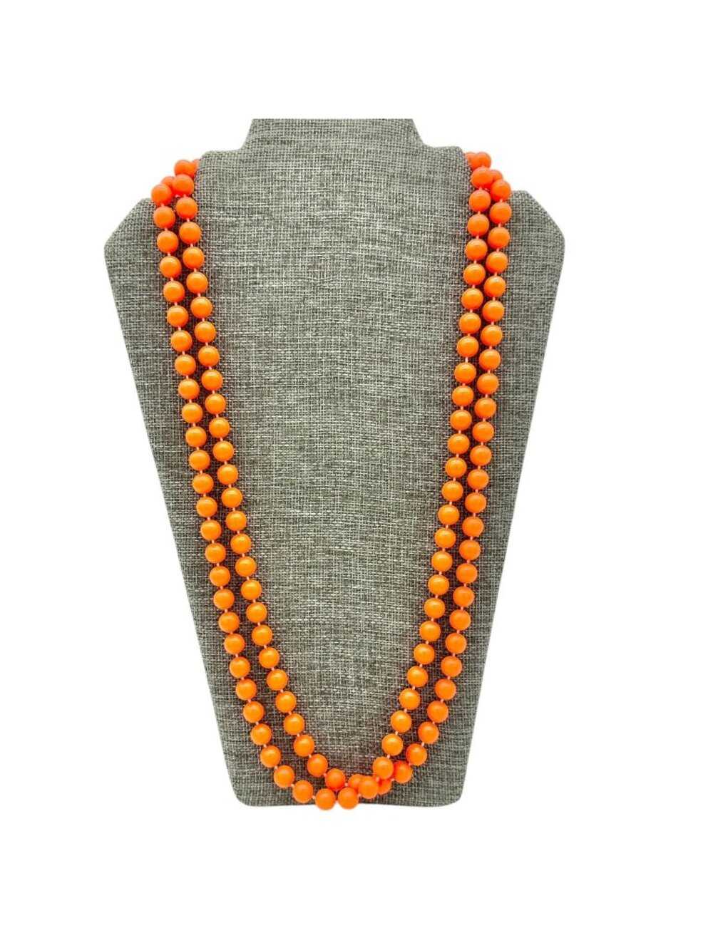 Vintage Orange Beaded Necklace with Spring Clasp Bold Statement Jewelry 29.5"